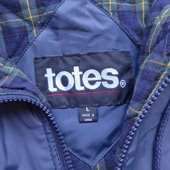 Men's Insulated Rain Coat Size Large Totes Blue Green Quilted Plaid Lining - Picture 6 of 11